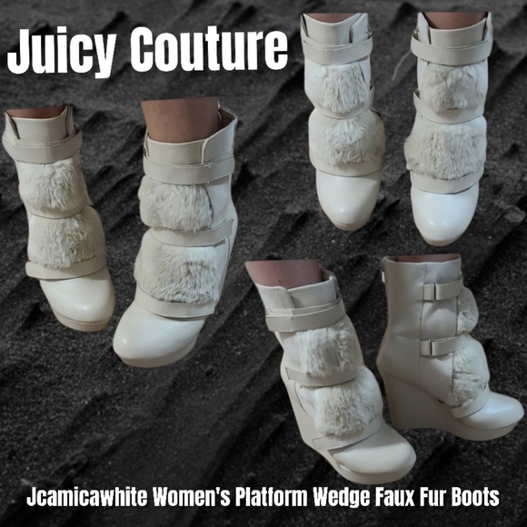 Juice couture wedge faux fur cream boots 9m